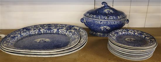 Staffordshie pearlware part dinner service, c.1820, largest dish 51.5cm, some damage(-)